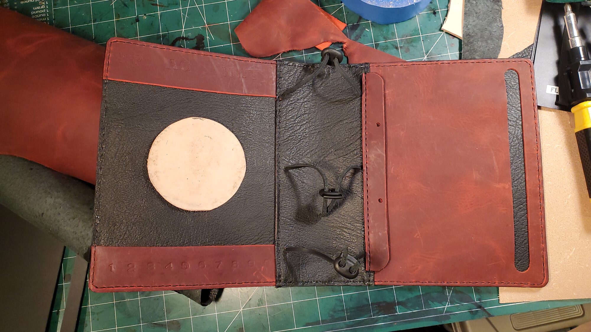 Red book inside with medallion